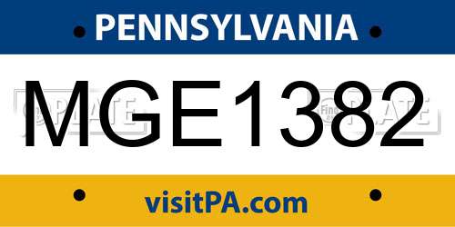 MGE1382 Pennsylvania License Plate