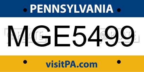 MGE5499 Pennsylvania License Plate