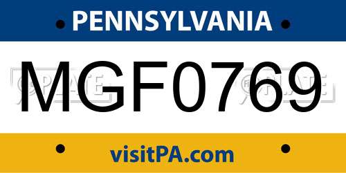 MGF0769 Pennsylvania License Plate