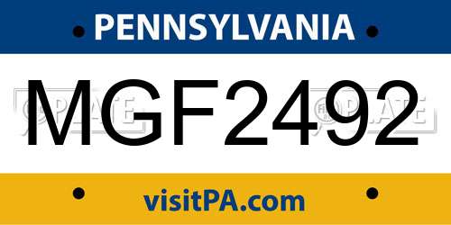 MGF2492 Pennsylvania License Plate