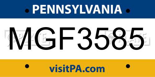 MGF3585 Pennsylvania License Plate