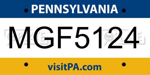 MGF5124 Pennsylvania License Plate