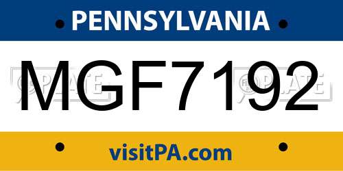 MGF7192 Pennsylvania License Plate