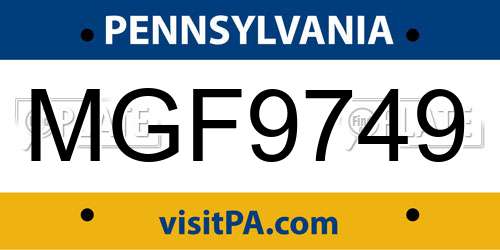 MGF9749 Pennsylvania License Plate