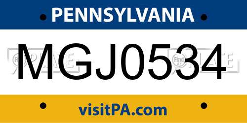 MGJ0534 Pennsylvania License Plate