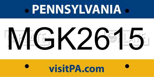 MGK2615 Pennsylvania License Plate