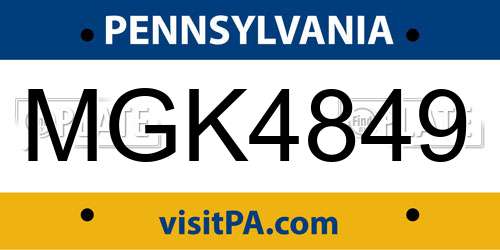 MGK4849 Pennsylvania License Plate