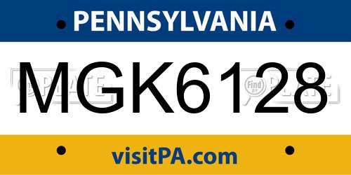 MGK6128 Pennsylvania License Plate