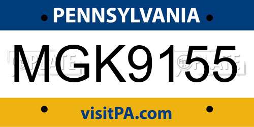 MGK9155 Pennsylvania License Plate