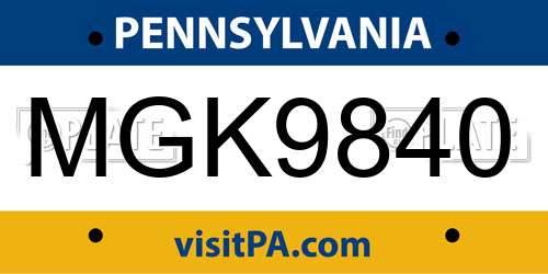 MGK9840 Pennsylvania License Plate
