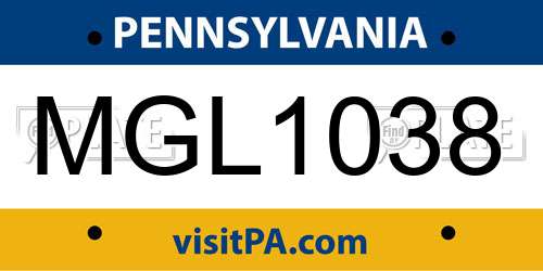 MGL1038 Pennsylvania License Plate