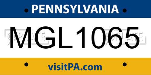 MGL1065 Pennsylvania License Plate