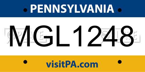 MGL1248 Pennsylvania License Plate