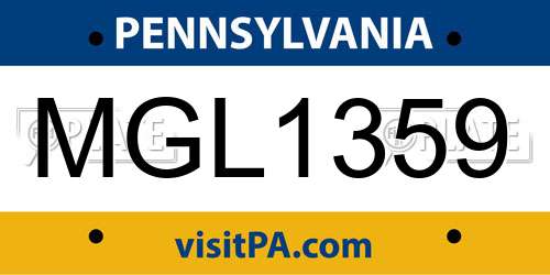 MGL1359 Pennsylvania License Plate