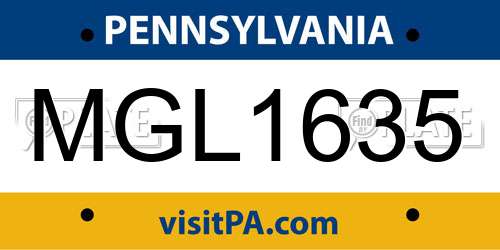 MGL1635 Pennsylvania License Plate