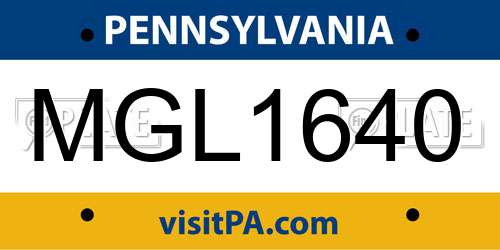 MGL1640 Pennsylvania License Plate