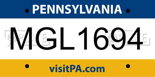 MGL1694 Pennsylvania License Plate