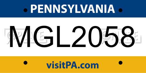 MGL2058 Pennsylvania License Plate
