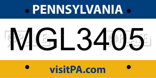 MGL3405 Pennsylvania License Plate