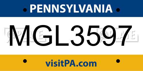 MGL3597 Pennsylvania License Plate