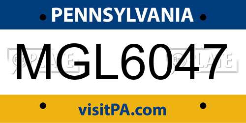 MGL6047 Pennsylvania License Plate