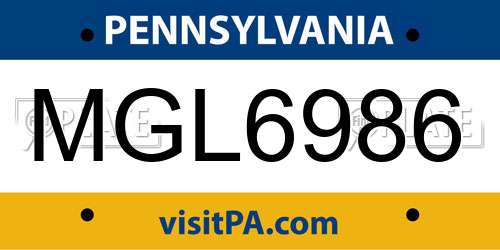 MGL6986 Pennsylvania License Plate