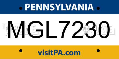 MGL7230 Pennsylvania License Plate