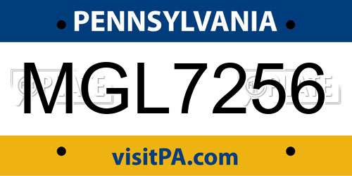 MGL7256 Pennsylvania License Plate