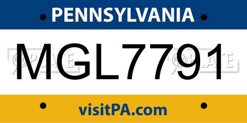 MGL7791 Pennsylvania License Plate