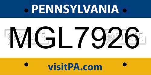 MGL7926 Pennsylvania License Plate