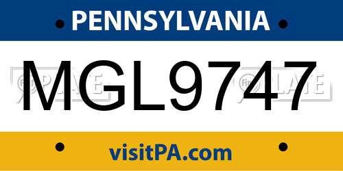 MGL9747 Pennsylvania License Plate