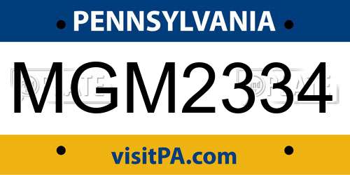 MGM2334 Pennsylvania License Plate