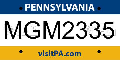 MGM2335 Pennsylvania License Plate