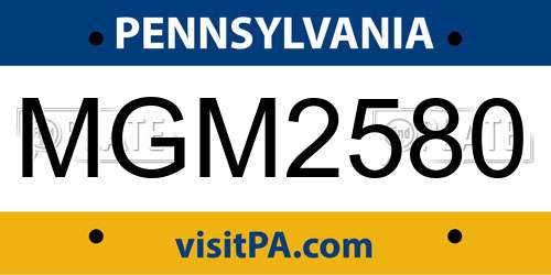 MGM2580 Pennsylvania License Plate