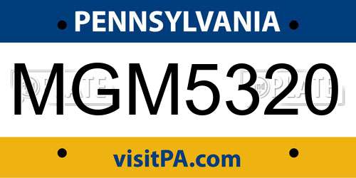 MGM5320 Pennsylvania License Plate