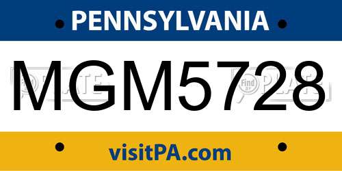 MGM5728 Pennsylvania License Plate