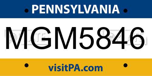 MGM5846 Pennsylvania License Plate