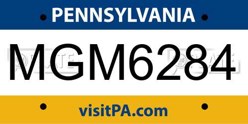 MGM6284 Pennsylvania License Plate