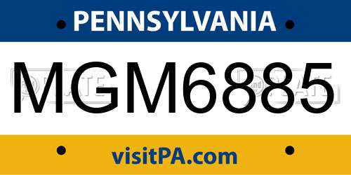 MGM6885 Pennsylvania License Plate