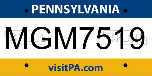 MGM7519 Pennsylvania License Plate