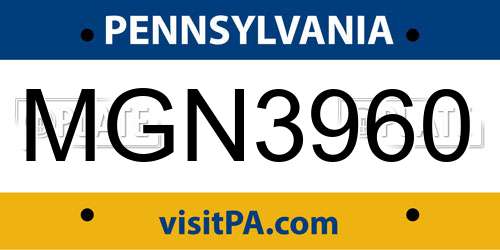 MGN3960 Pennsylvania License Plate