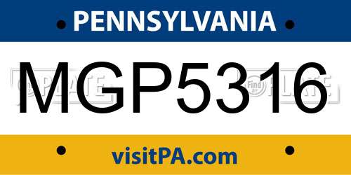 MGP5316 Pennsylvania License Plate