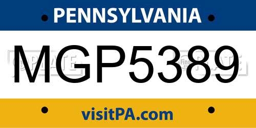MGP5389 Pennsylvania License Plate