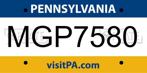 MGP7580 Pennsylvania License Plate
