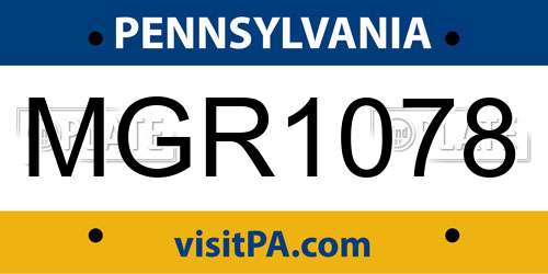 MGR1078 Pennsylvania License Plate