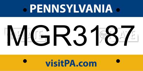 MGR3187 Pennsylvania License Plate
