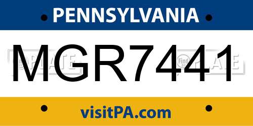 MGR7441 Pennsylvania License Plate