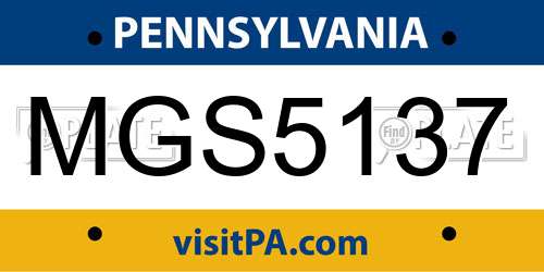 MGS5137 Pennsylvania License Plate