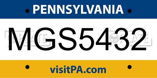 MGS5432 Pennsylvania License Plate