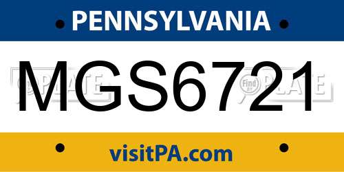 MGS6721 Pennsylvania License Plate
